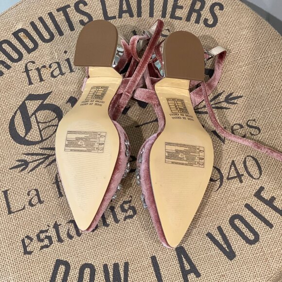 Forever 21 Pink Velvet Pointed Faux Gem Rhinestone Studded Ankle strap Sandals - Picture 9 of 10